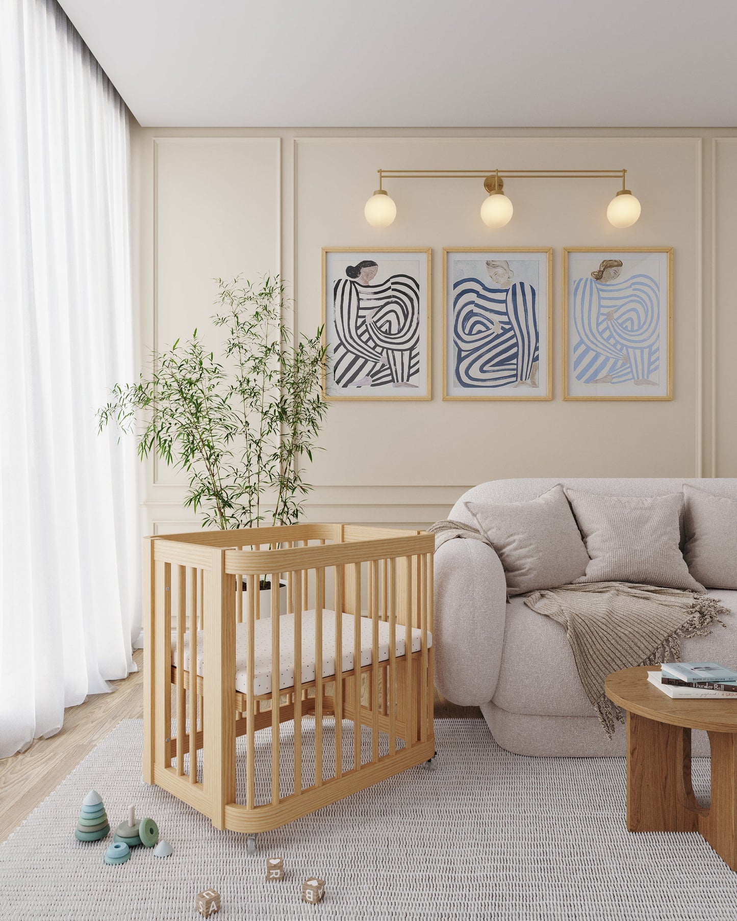✨3-in-1 Children Convertible Wave Crib, converts from a mini crib, to full crib, to toddler bed