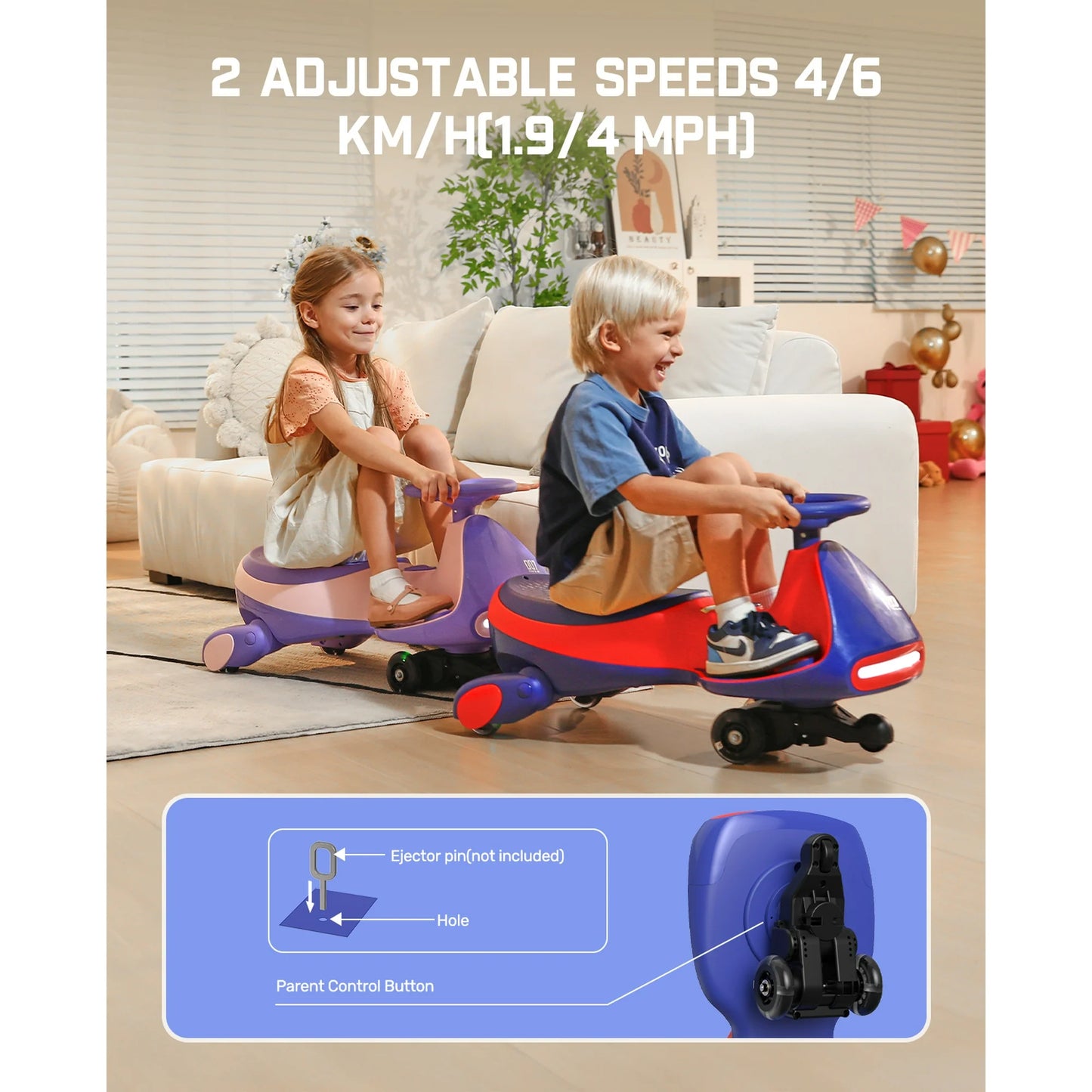 ⚡Electric Wiggle Car with Pedal, 2-in-1 Kids Ride On Toy, Rechargeable Battery, Anti-Rollover, Flashing Wheels, Bluetooth Music