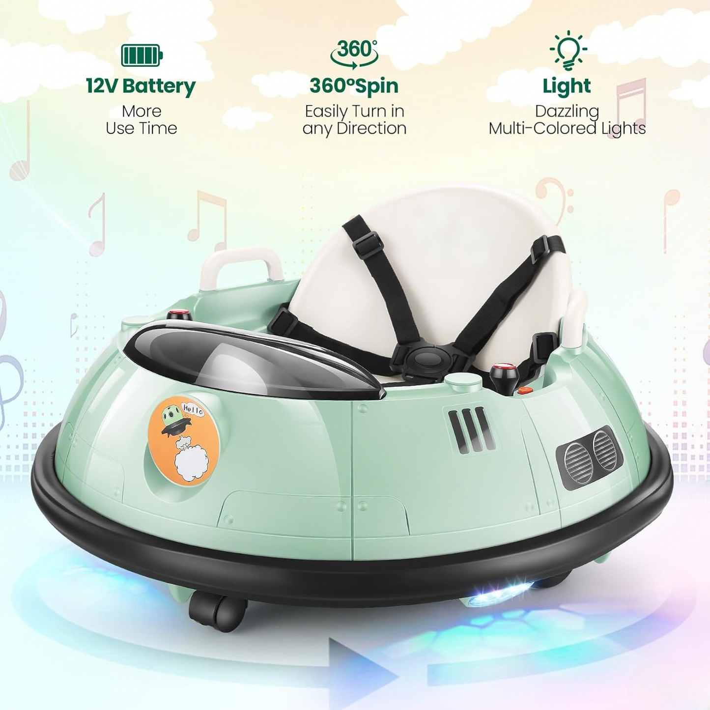 🛴Electric Bumper Car for Kids, 12V Battery Powered Bumper Cars for Girls Boys, 360 Degree Spin, 5-Point Safety Belt, Two Driving Mode