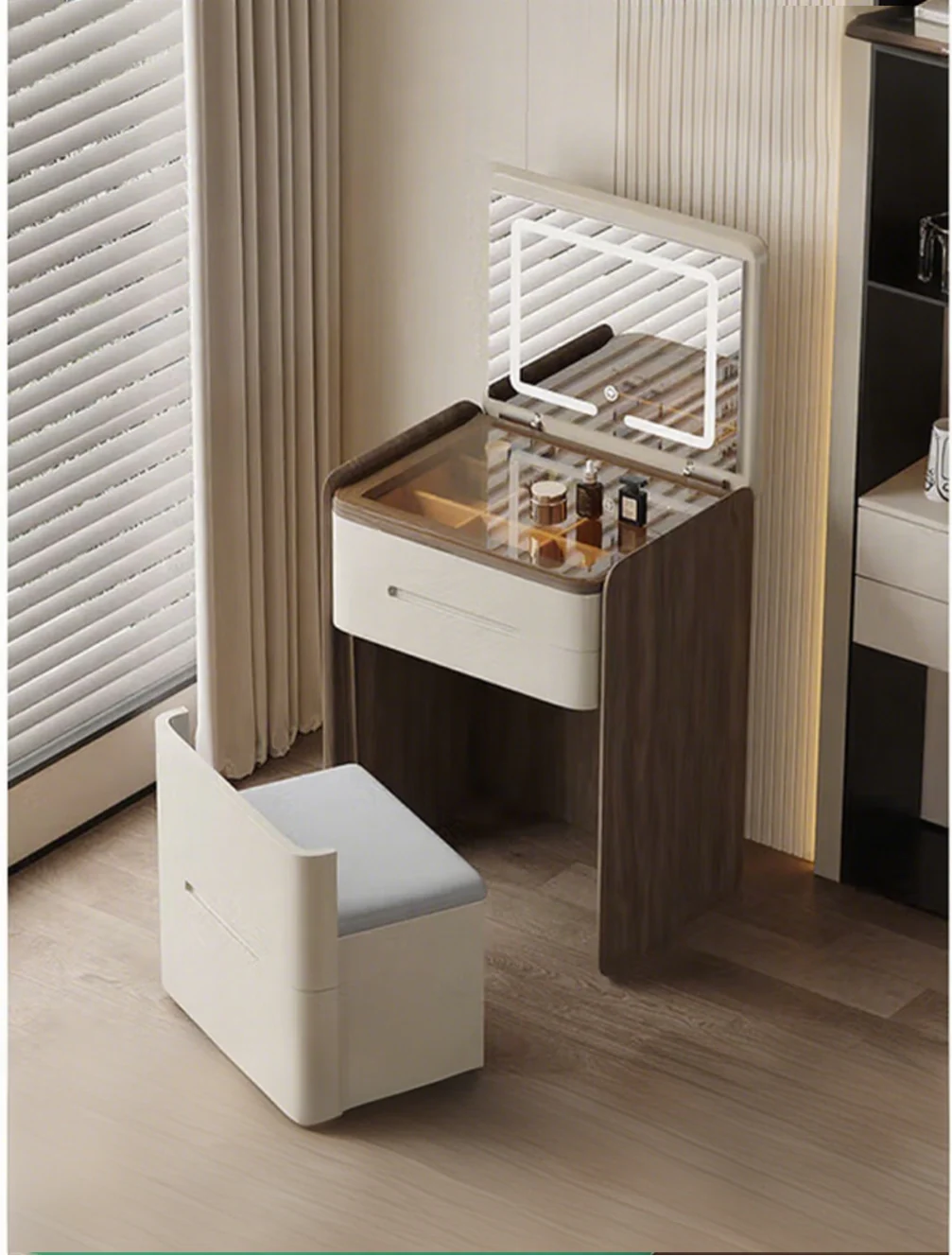 🌟Bedside Table Dressing Table Storage Integrated and Bedroom Flip Over Makeup Table