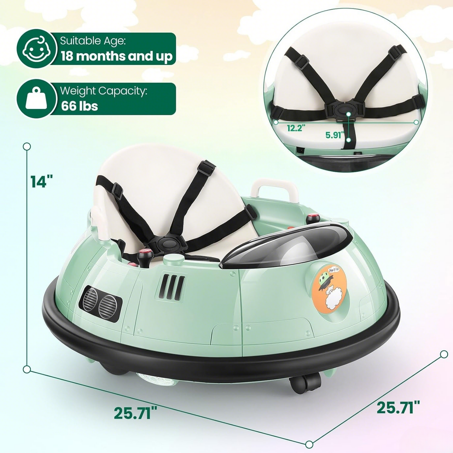 🛴Electric Bumper Car for Kids, 12V Battery Powered Bumper Cars for Girls Boys, 360 Degree Spin, 5-Point Safety Belt, Two Driving Mode