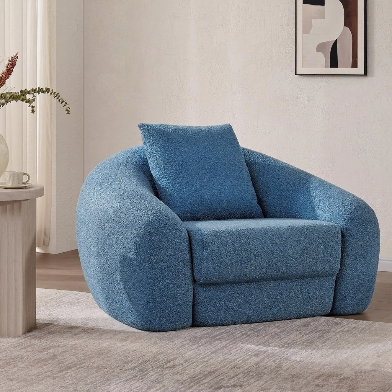 ✨Curved Convertible Sofa Couch Bed for Living Room, Futon Cloud Boneless Sleeper Chair, Pull Out Floor Couch with Deep Seet Single Sofa Foam Lounger, No Assembly for Bedroom Apartment