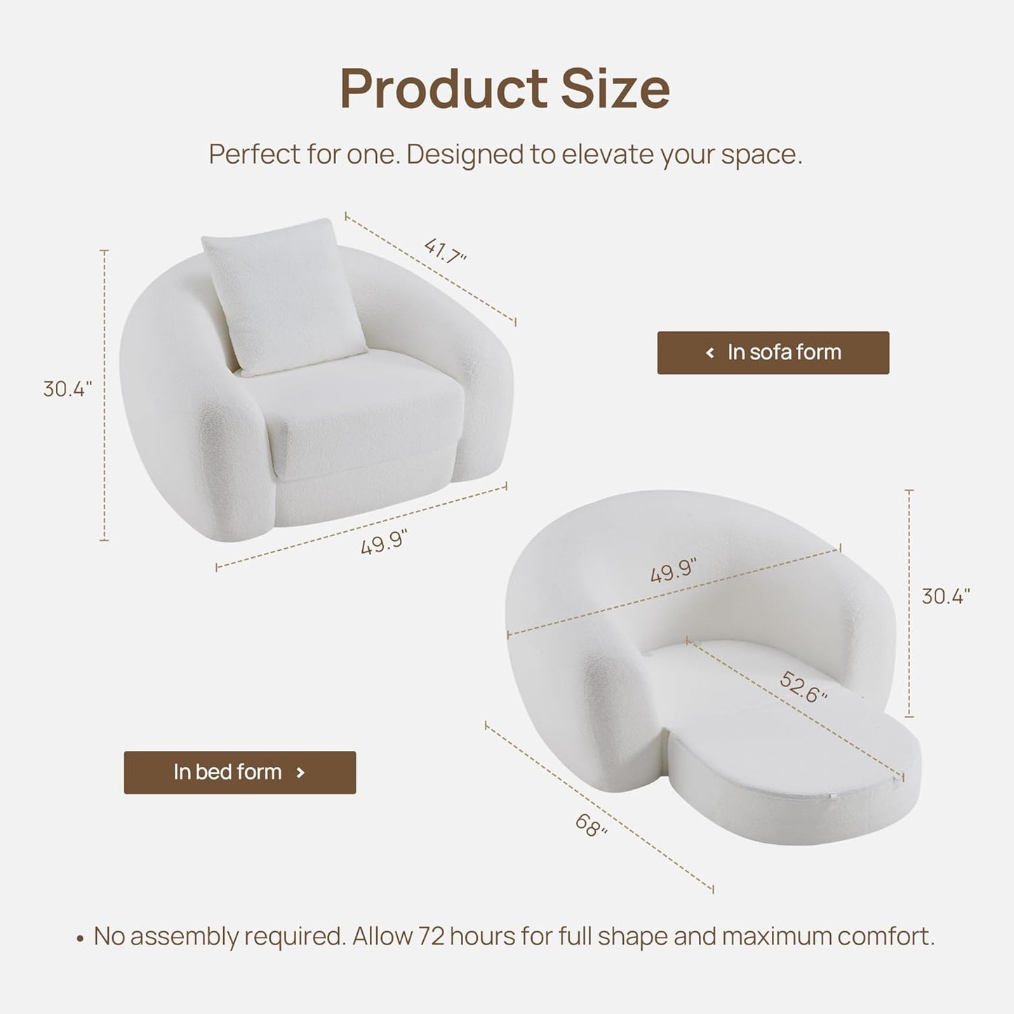 ✨Curved Convertible Sofa Couch Bed for Living Room, Futon Cloud Boneless Sleeper Chair, Pull Out Floor Couch with Deep Seet Single Sofa Foam Lounger, No Assembly for Bedroom Apartment