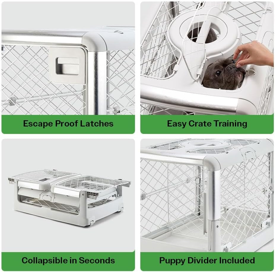 Collapsible Dog Crate with Wheels, Premium Portable Dog Crate