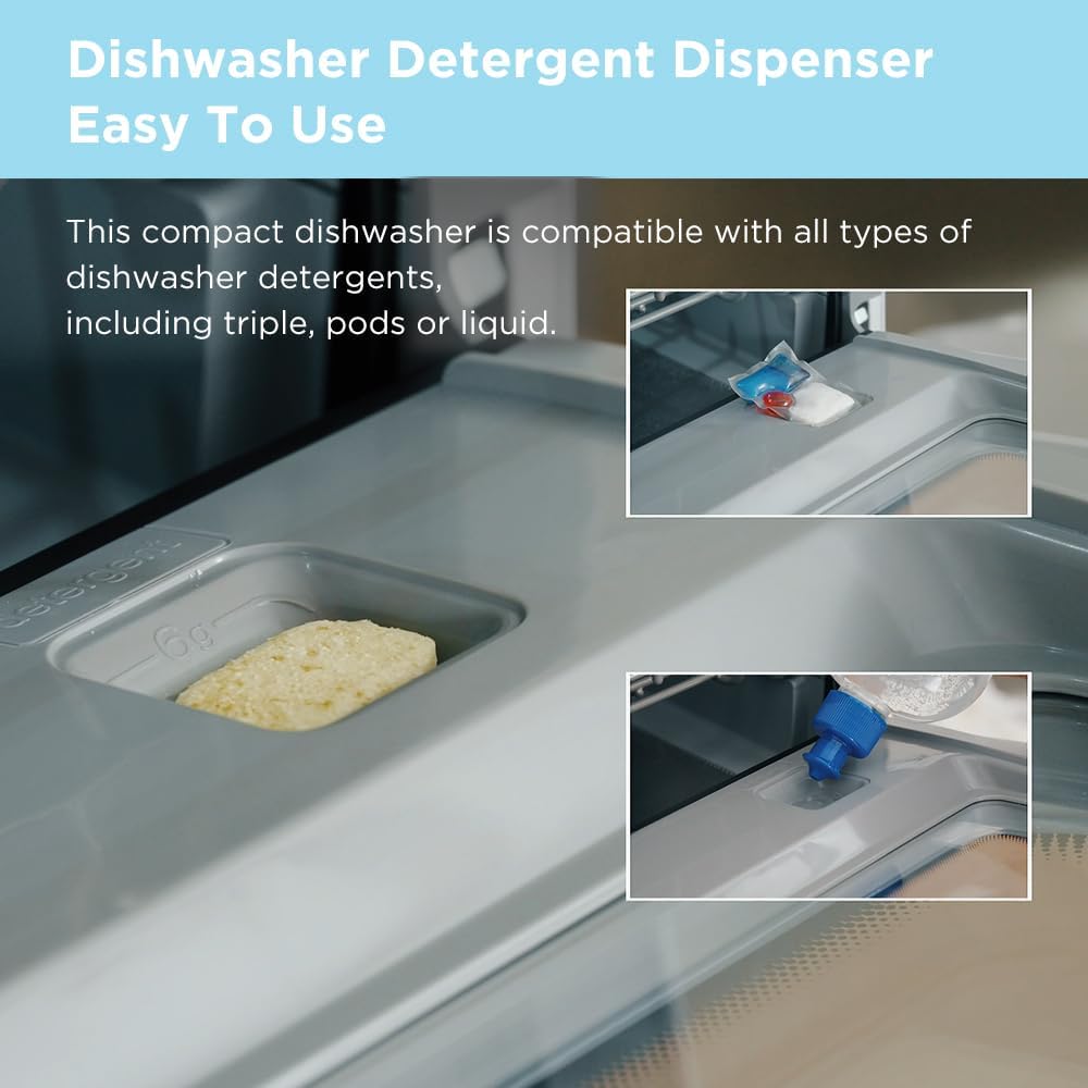 ✨Portable Mini Dishwasher Countertop with 5L Built-in Water Tank for Apartments& RVs, No Hookup Needed, 6 Programs, 360° Dual Spray, 162℉ High-Temp& Air-Dry Function
