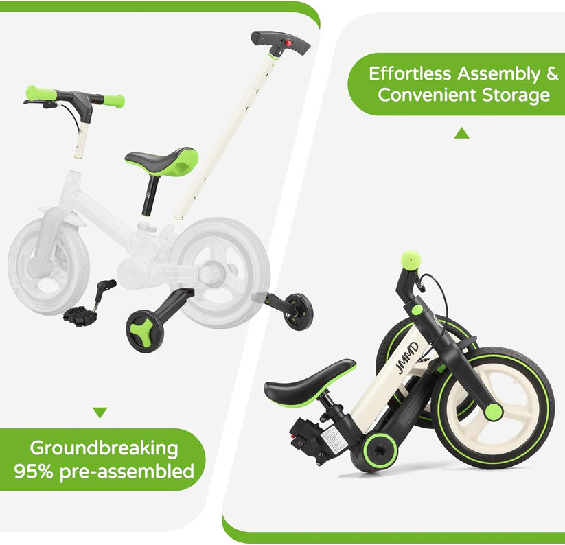 6-in-1 Toddler Bike & Stroller | Foldable Push Bike w/Training Wheels