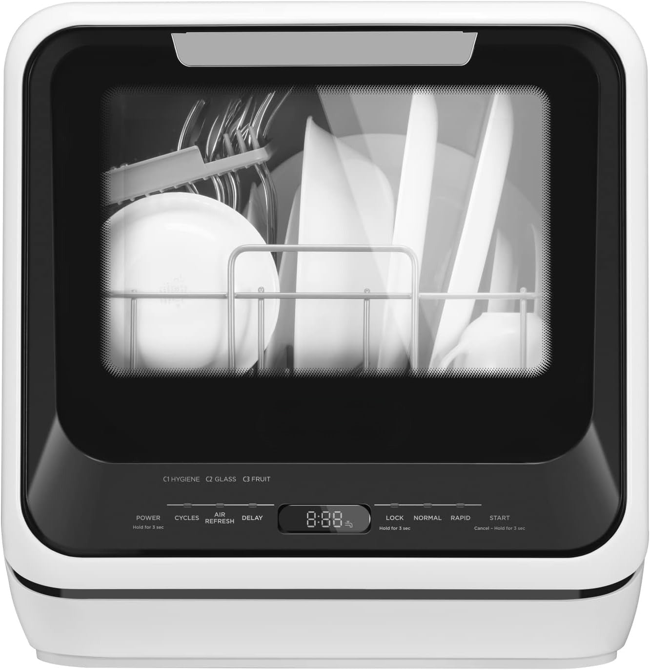 ✨Portable Mini Dishwasher Countertop with 5L Built-in Water Tank for Apartments& RVs, No Hookup Needed, 6 Programs, 360° Dual Spray, 162℉ High-Temp& Air-Dry Function