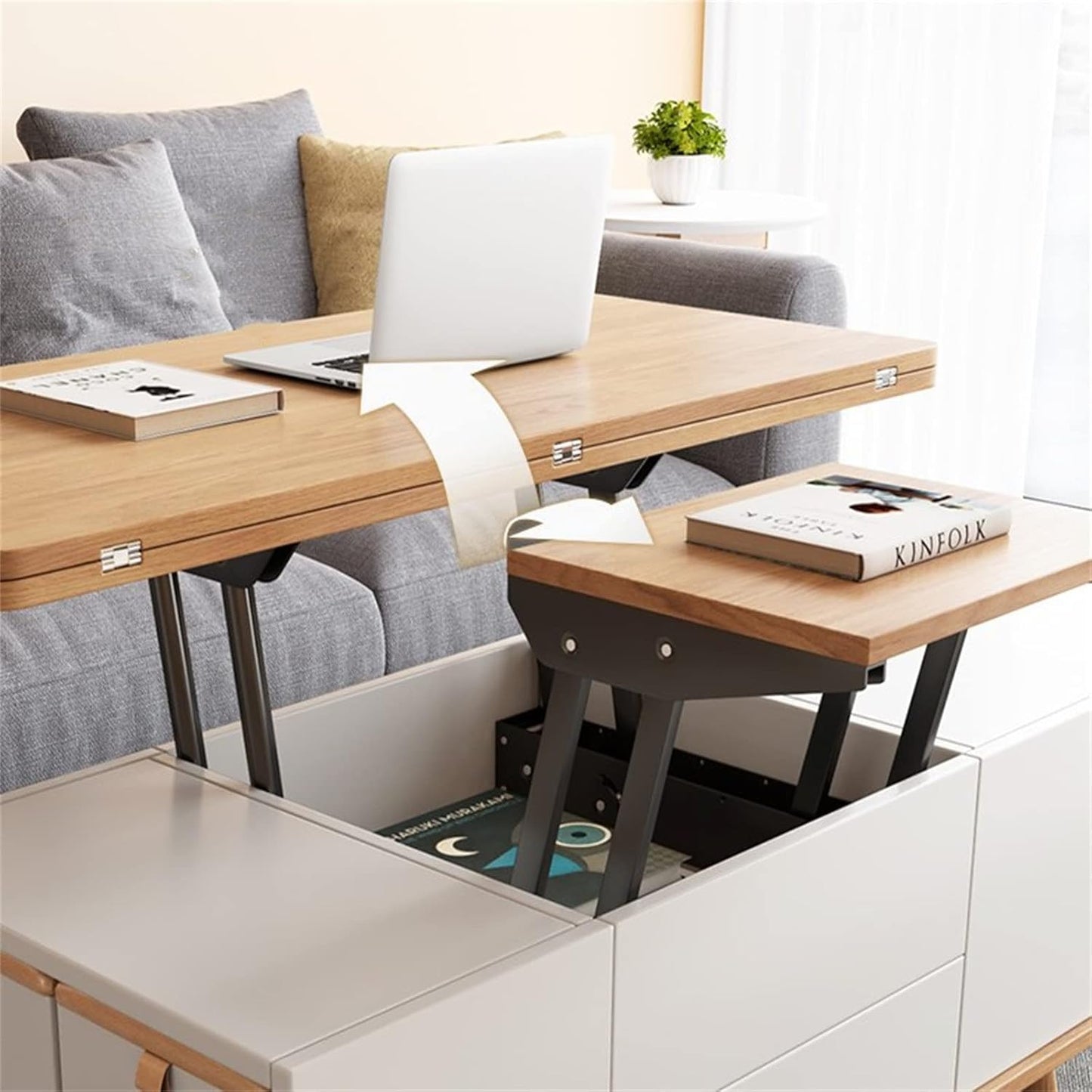 ✨Lift Top Coffee Table with 4 Stools, Multifunctional Coffee Table with Storage Space, Pop Up Coffee Table for Living Room