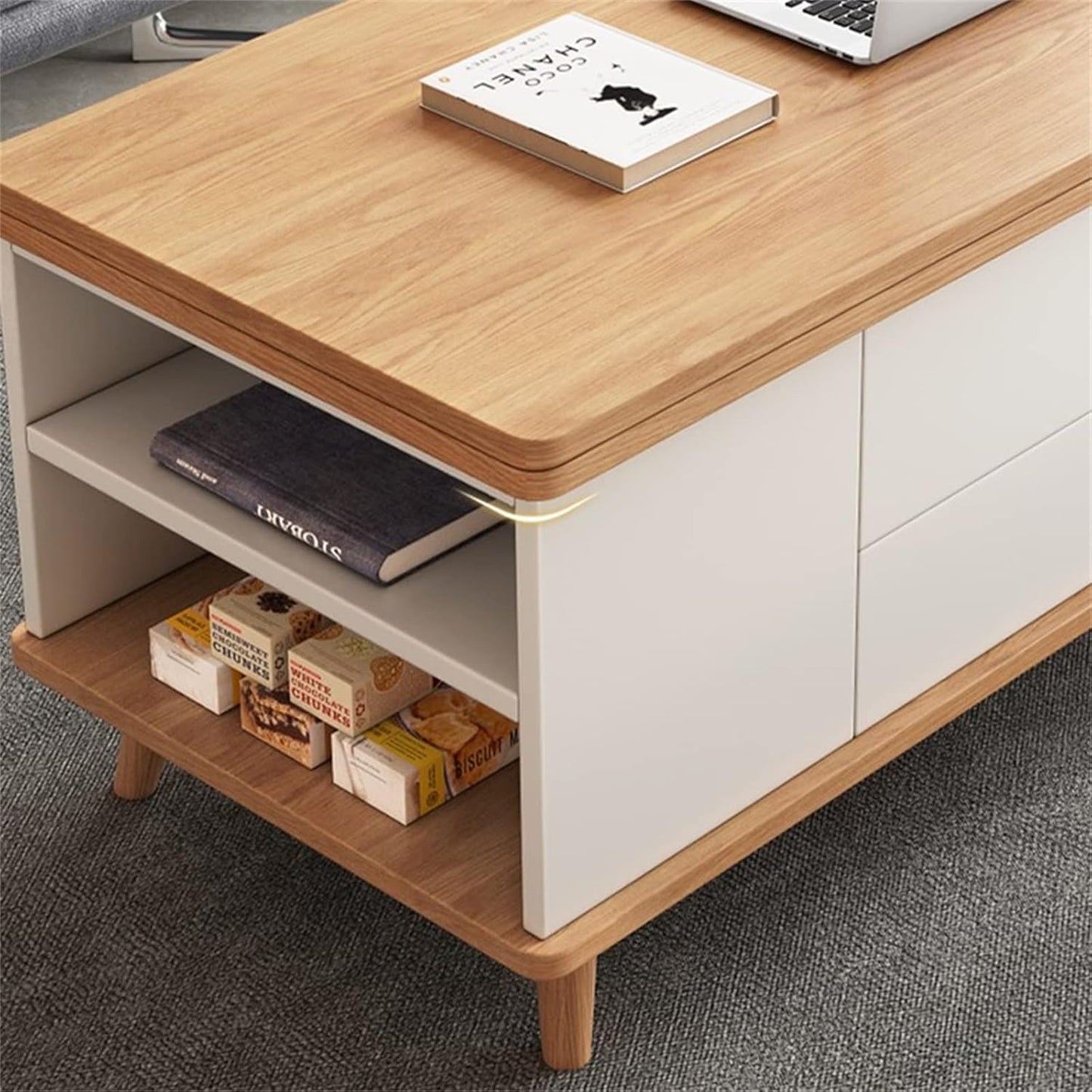 ✨Lift Top Coffee Table with 4 Stools, Multifunctional Coffee Table with Storage Space, Pop Up Coffee Table for Living Room