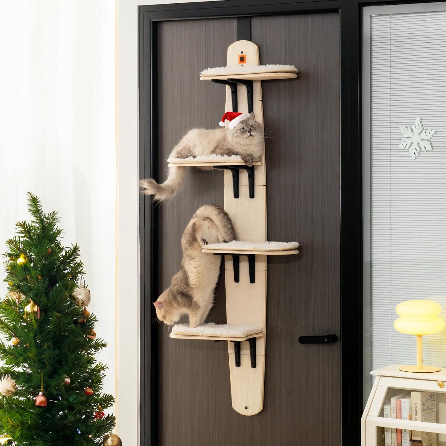 ✨Door Hanging Cat Shelf with 4-Levels Over Door, Cat Tree Door Mounted Cat Climber, Cat Shelves Cat Ladder with Removable Soft Mat