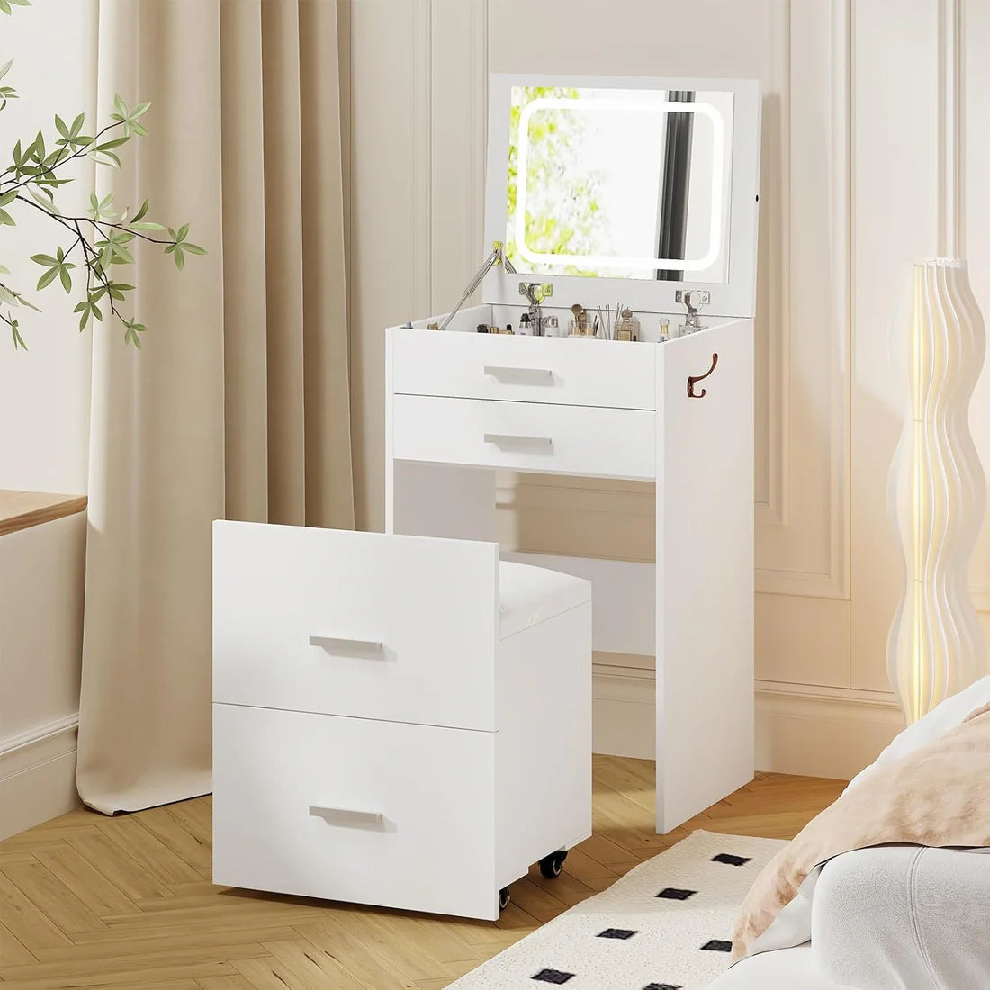 🌟Bedside Table Dressing Table Storage Integrated and Bedroom Flip Over Makeup Table