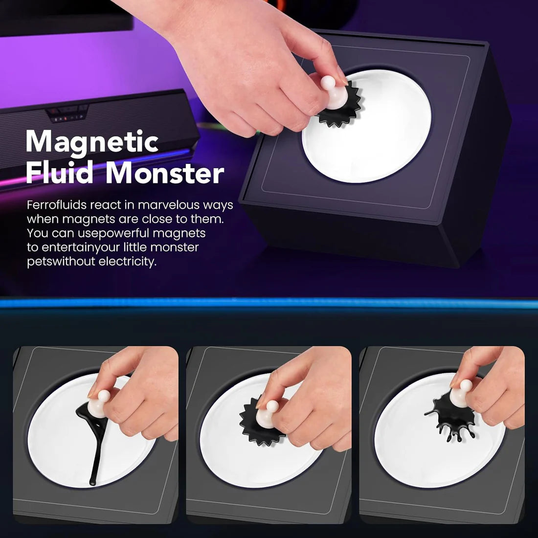 💥Ferrofluid Rhythm Music Lamp, Ferrofluid Music Visualizer, RGB Light Ferrofluid Speaker Music Mate, Dancing Ferrofluid Sculptures for Desk,Office,Bedroom