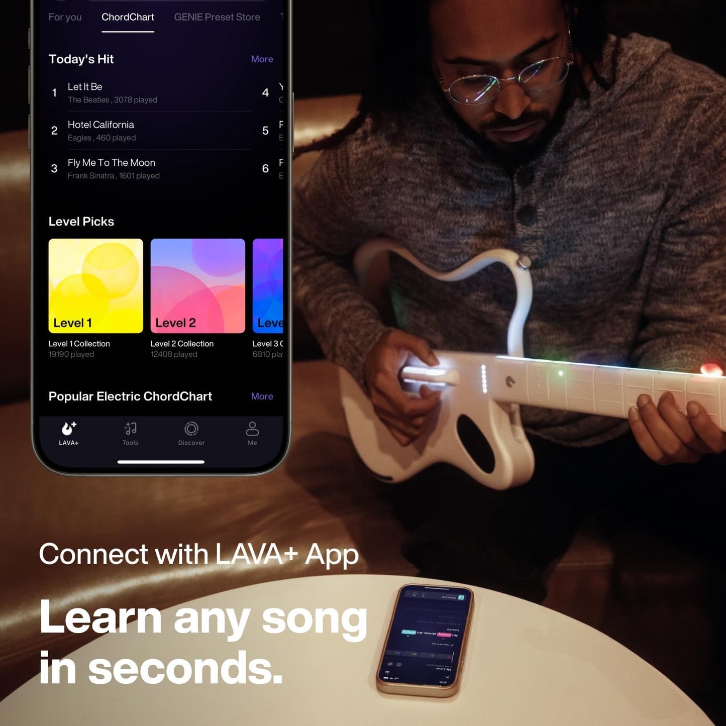 🎸Stringless Smart Guitar, No Strings Attached, Hundreds of Instrument Presets, Onboard Speaker, Foldable, Detachable