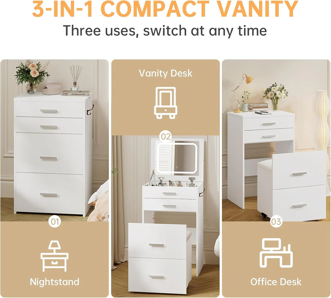 🌟Bedside Table Dressing Table Storage Integrated and Bedroom Flip Over Makeup Table