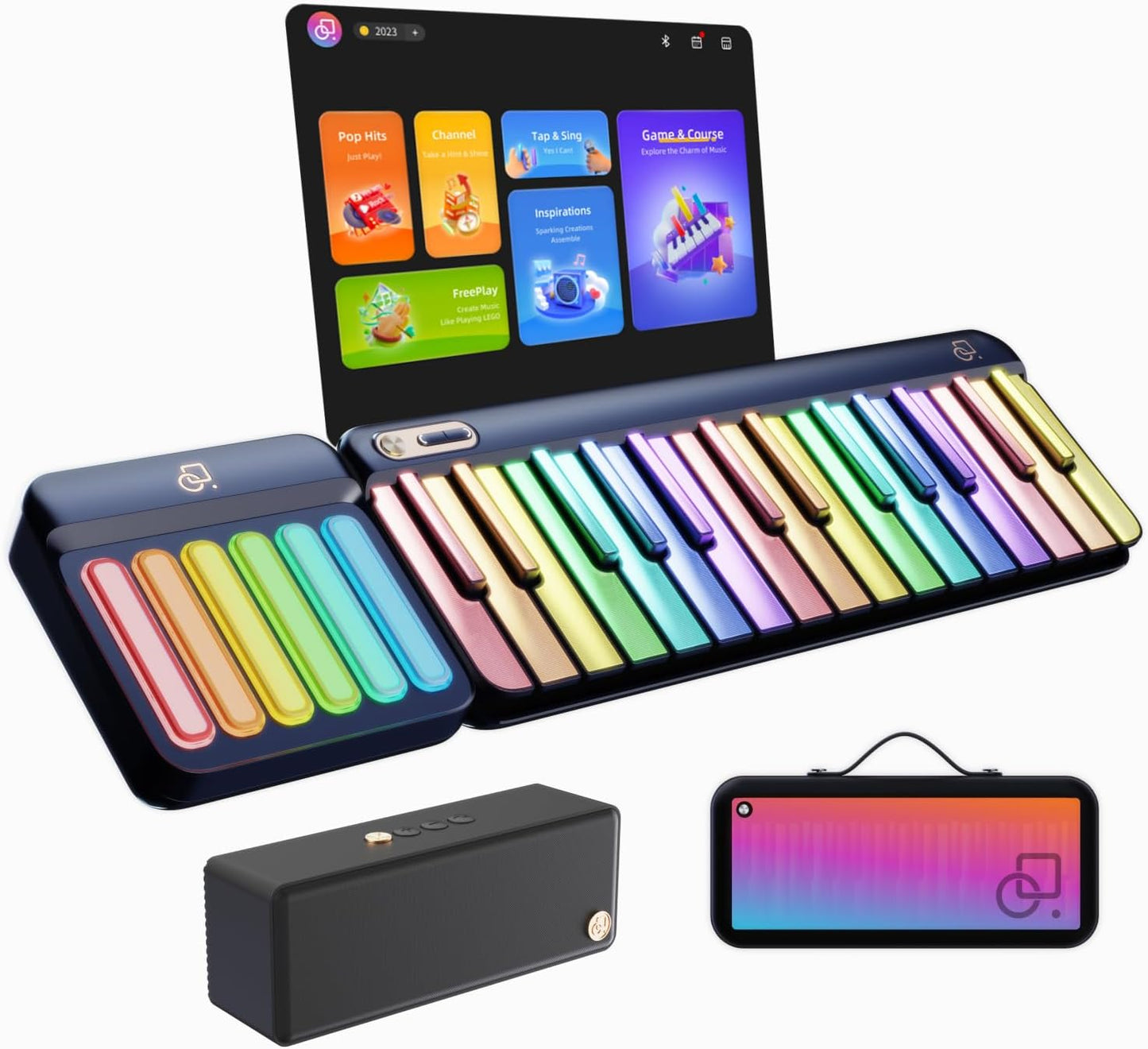 🎶Smart Piano Keyboard,Rainbow LED Lights&Free Apps, 256 Voices,100+ Auto Chords,MIDI Support,59-Key Digital Piano for Beginners,Gift for Birthdays or Holidays