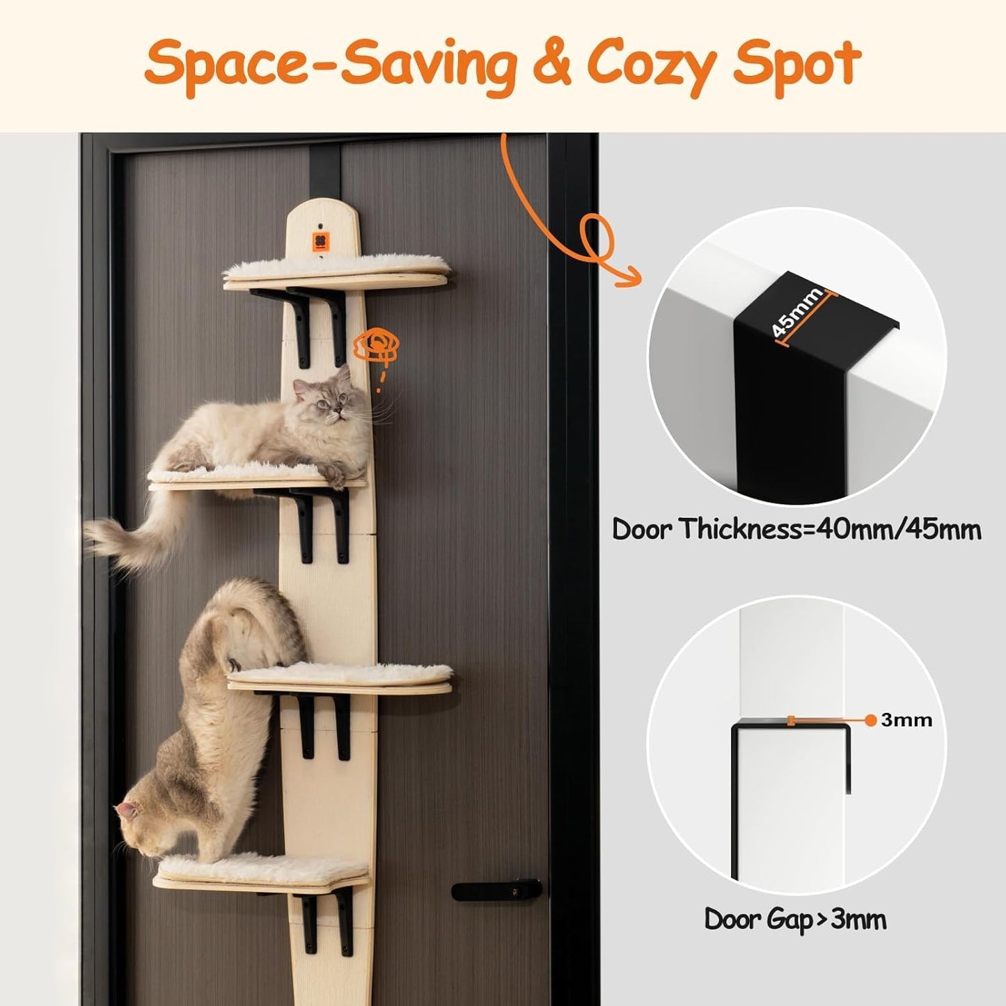 ✨Door Hanging Cat Shelf with 4-Levels Over Door, Cat Tree Door Mounted Cat Climber, Cat Shelves Cat Ladder with Removable Soft Mat