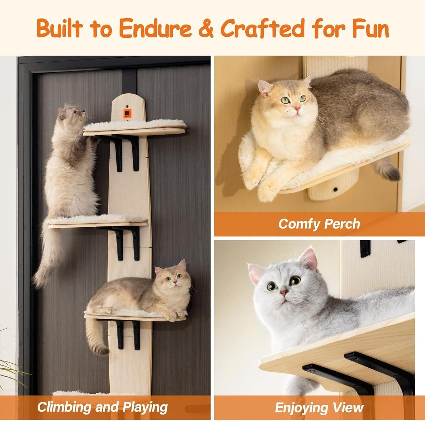 ✨Door Hanging Cat Shelf with 4-Levels Over Door, Cat Tree Door Mounted Cat Climber, Cat Shelves Cat Ladder with Removable Soft Mat