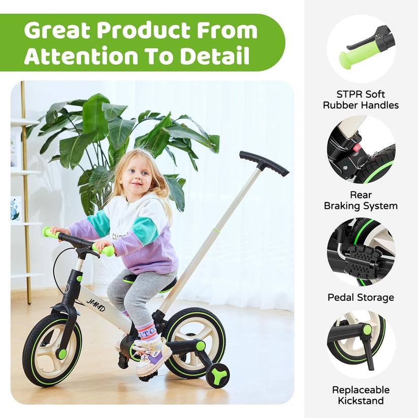 6-in-1 Toddler Bike & Stroller | Foldable Push Bike w/Training Wheels