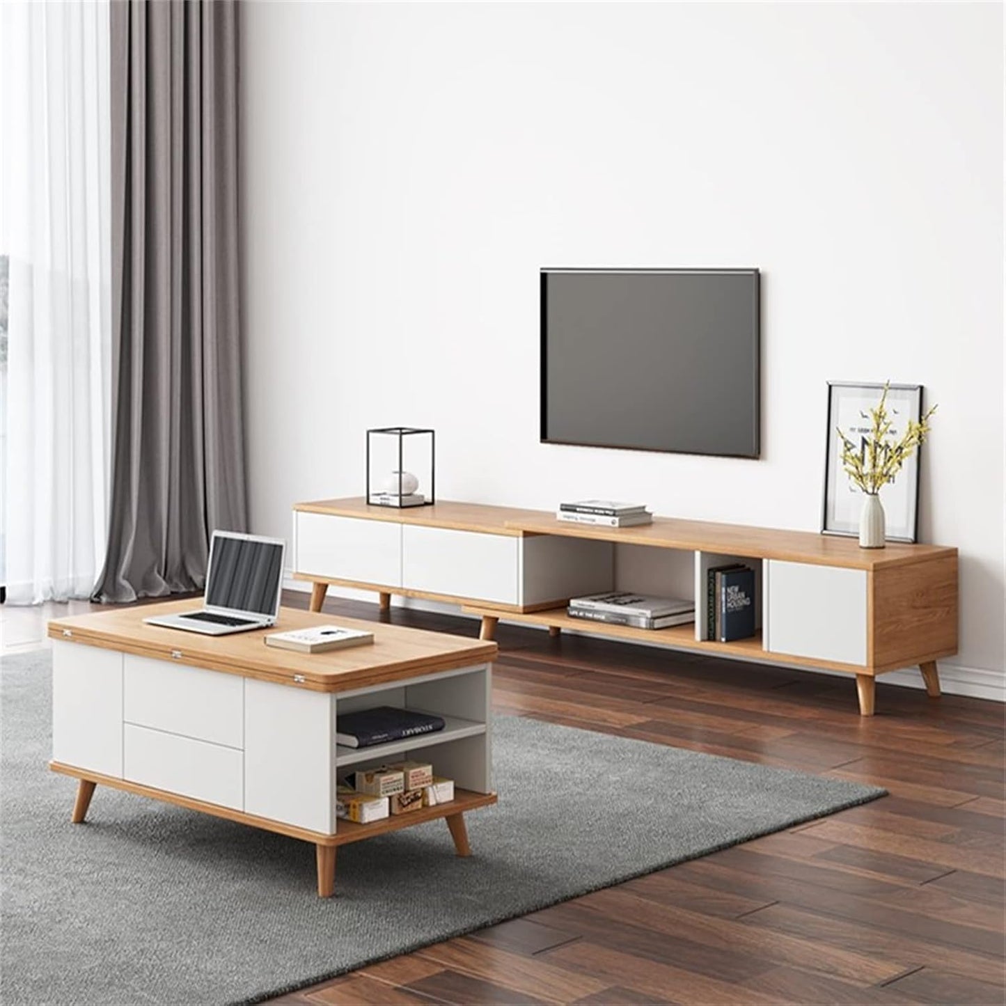 ✨Lift Top Coffee Table with 4 Stools, Multifunctional Coffee Table with Storage Space, Pop Up Coffee Table for Living Room