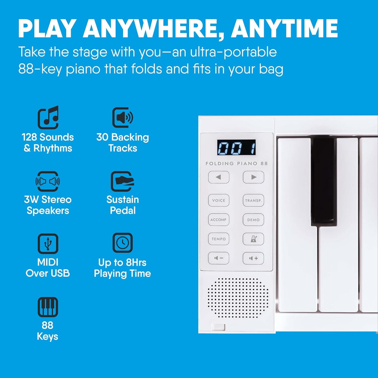 🎹Portable Foldable Digital Piano With 88 Keys USB MIDI Controller With Rechargeable Battery
