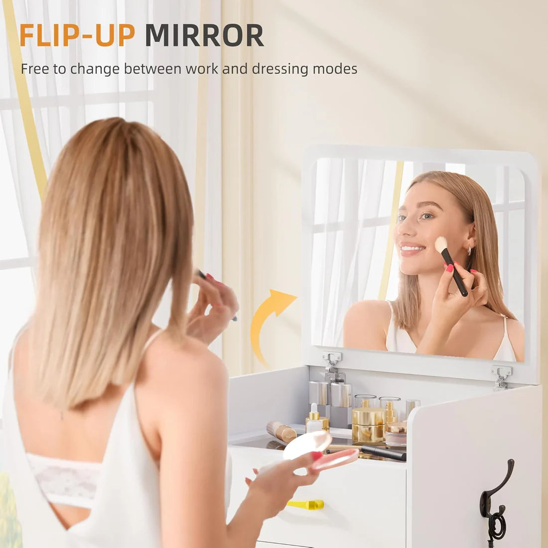 🌟Bedside Table Dressing Table Storage Integrated and Bedroom Flip Over Makeup Table