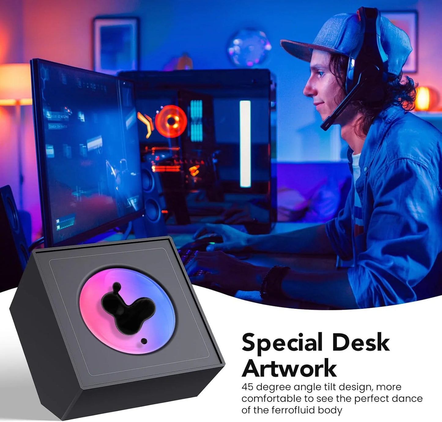 💥Ferrofluid Rhythm Music Lamp, Ferrofluid Music Visualizer, RGB Light Ferrofluid Speaker Music Mate, Dancing Ferrofluid Sculptures for Desk,Office,Bedroom