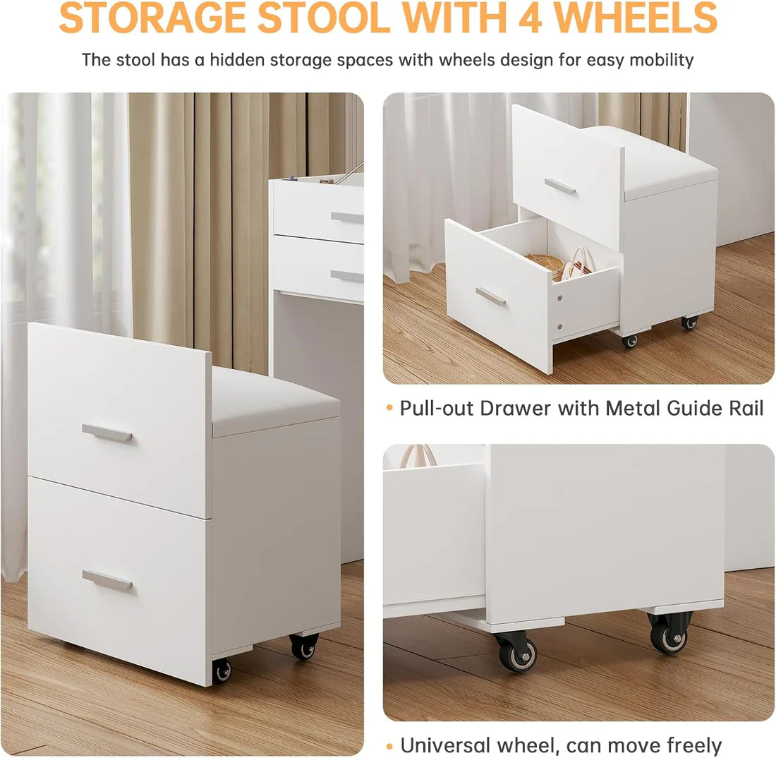 🌟Bedside Table Dressing Table Storage Integrated and Bedroom Flip Over Makeup Table