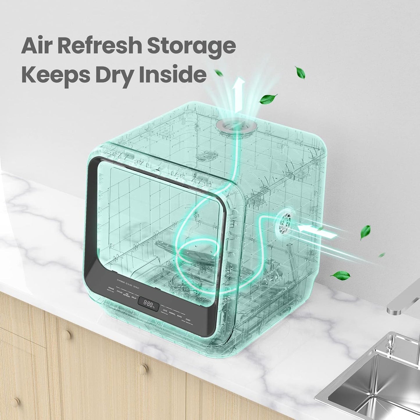 ✨Portable Mini Dishwasher Countertop with 5L Built-in Water Tank for Apartments& RVs, No Hookup Needed, 6 Programs, 360° Dual Spray, 162℉ High-Temp& Air-Dry Function