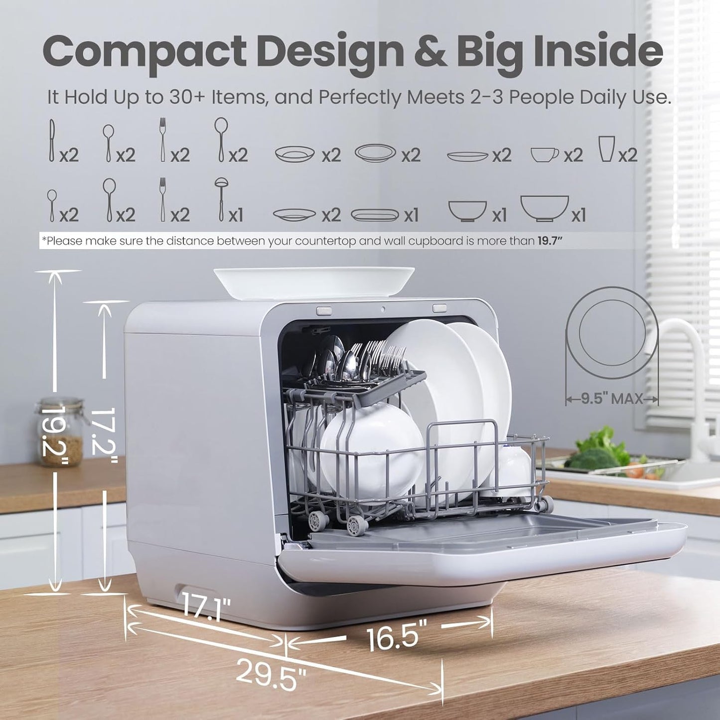 ✨Portable Mini Dishwasher Countertop with 5L Built-in Water Tank for Apartments& RVs, No Hookup Needed, 6 Programs, 360° Dual Spray, 162℉ High-Temp& Air-Dry Function