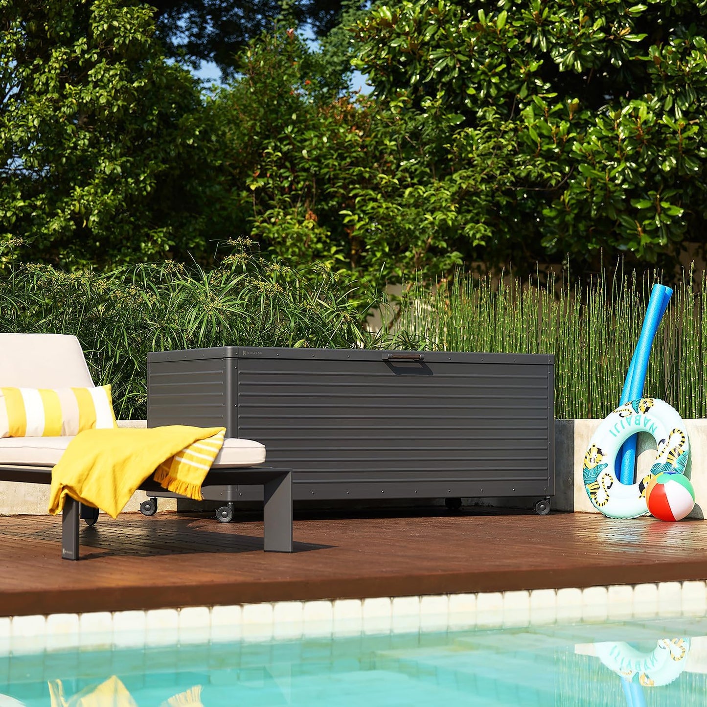 ✨Large Outdoor Metal Deck Box with Wheels, Storage Box with Lid for Patio Furniture, Garden Tools, Outdoor Cushion
