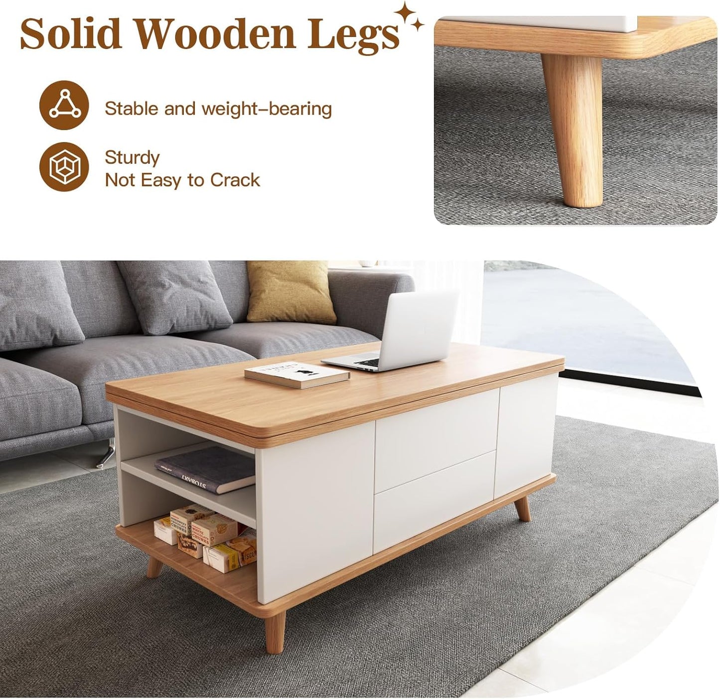✨Lift Top Coffee Table with 4 Stools, Multifunctional Coffee Table with Storage Space, Pop Up Coffee Table for Living Room