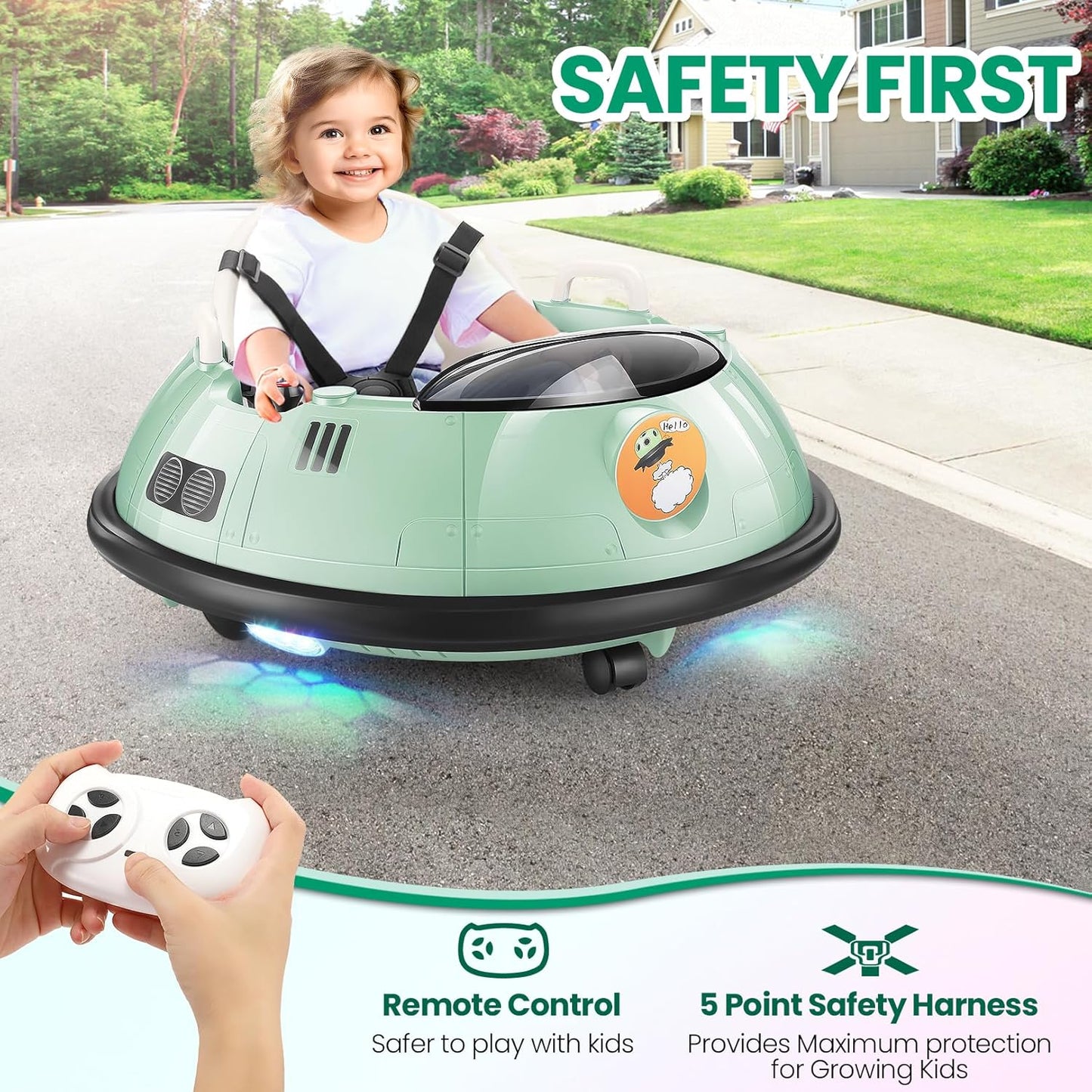 🛴Electric Bumper Car for Kids, 12V Battery Powered Bumper Cars for Girls Boys, 360 Degree Spin, 5-Point Safety Belt, Two Driving Mode