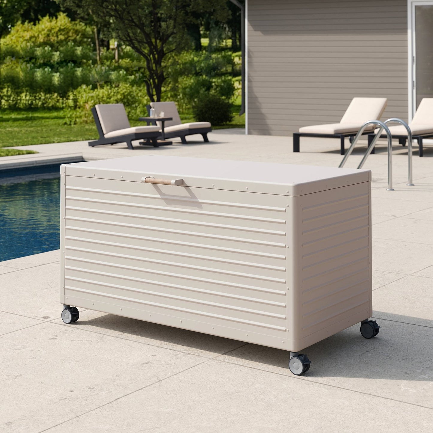 ✨Large Outdoor Metal Deck Box with Wheels, Storage Box with Lid for Patio Furniture, Garden Tools, Outdoor Cushion