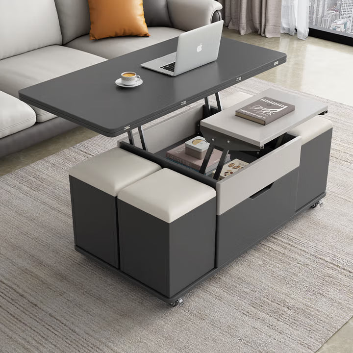 ✨Lift Top Coffee Table with 4 Stools, Multifunctional Coffee Table with Storage Space, Pop Up Coffee Table for Living Room