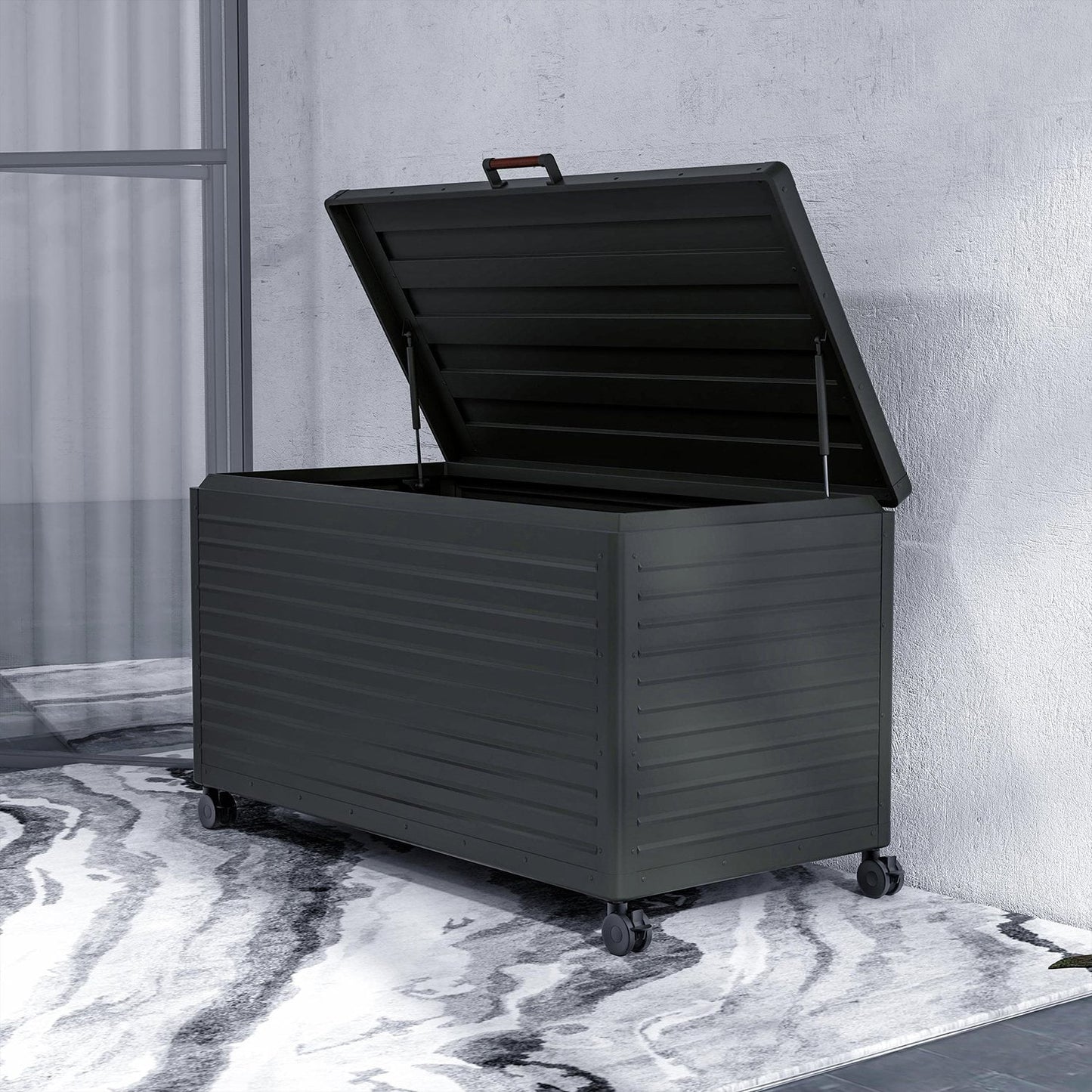 ✨Large Outdoor Metal Deck Box with Wheels, Storage Box with Lid for Patio Furniture, Garden Tools, Outdoor Cushion