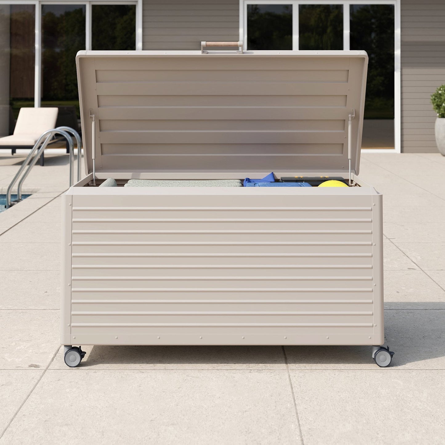 ✨Large Outdoor Metal Deck Box with Wheels, Storage Box with Lid for Patio Furniture, Garden Tools, Outdoor Cushion