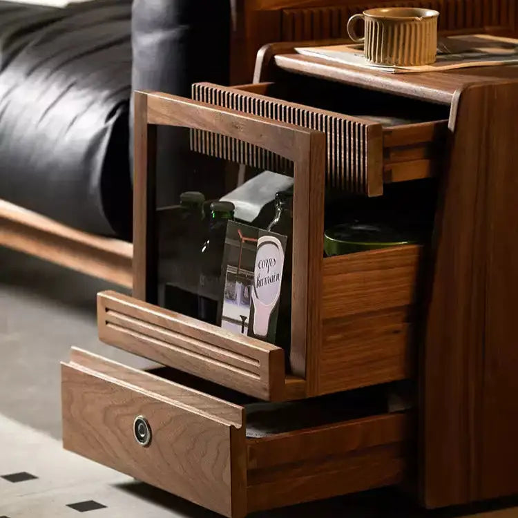 ✨Wooden bedside table, Smart Nightstand with Fingerprint Lock and Charging Station