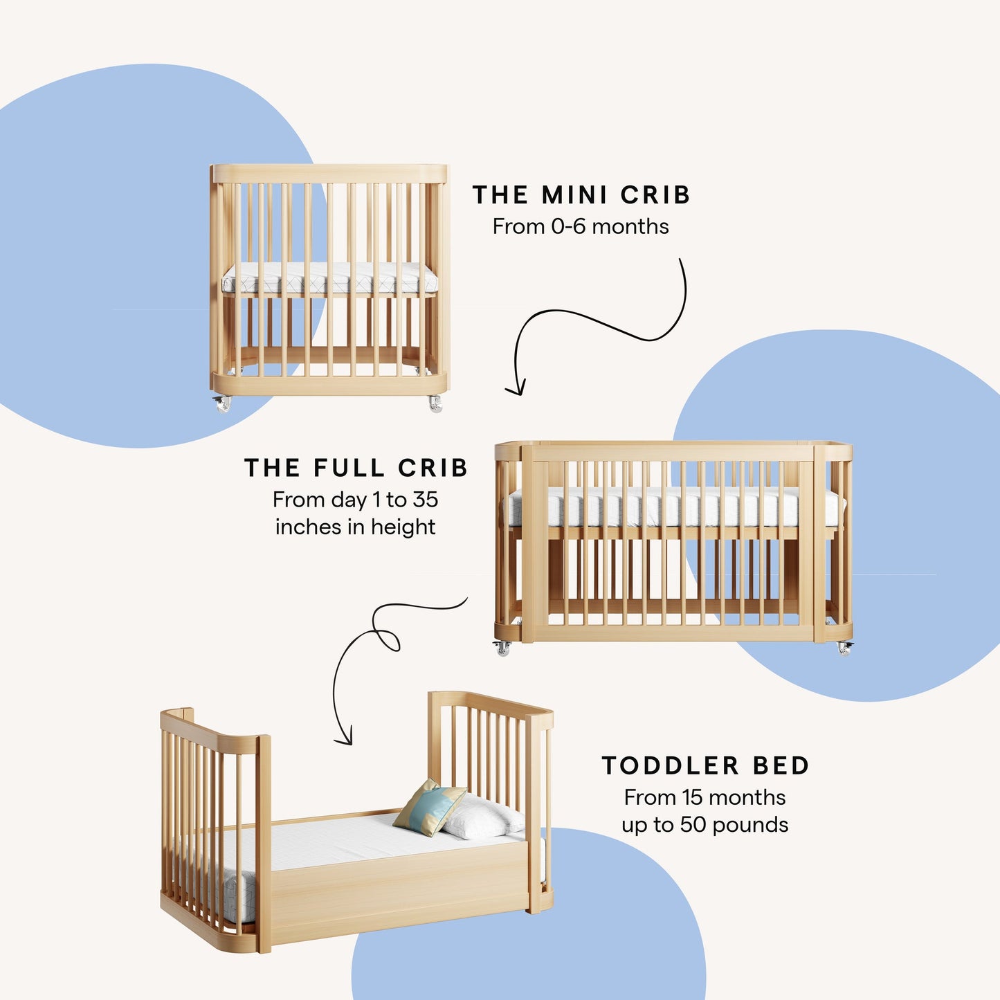 ✨3-in-1 Children Convertible Wave Crib, converts from a mini crib, to full crib, to toddler bed