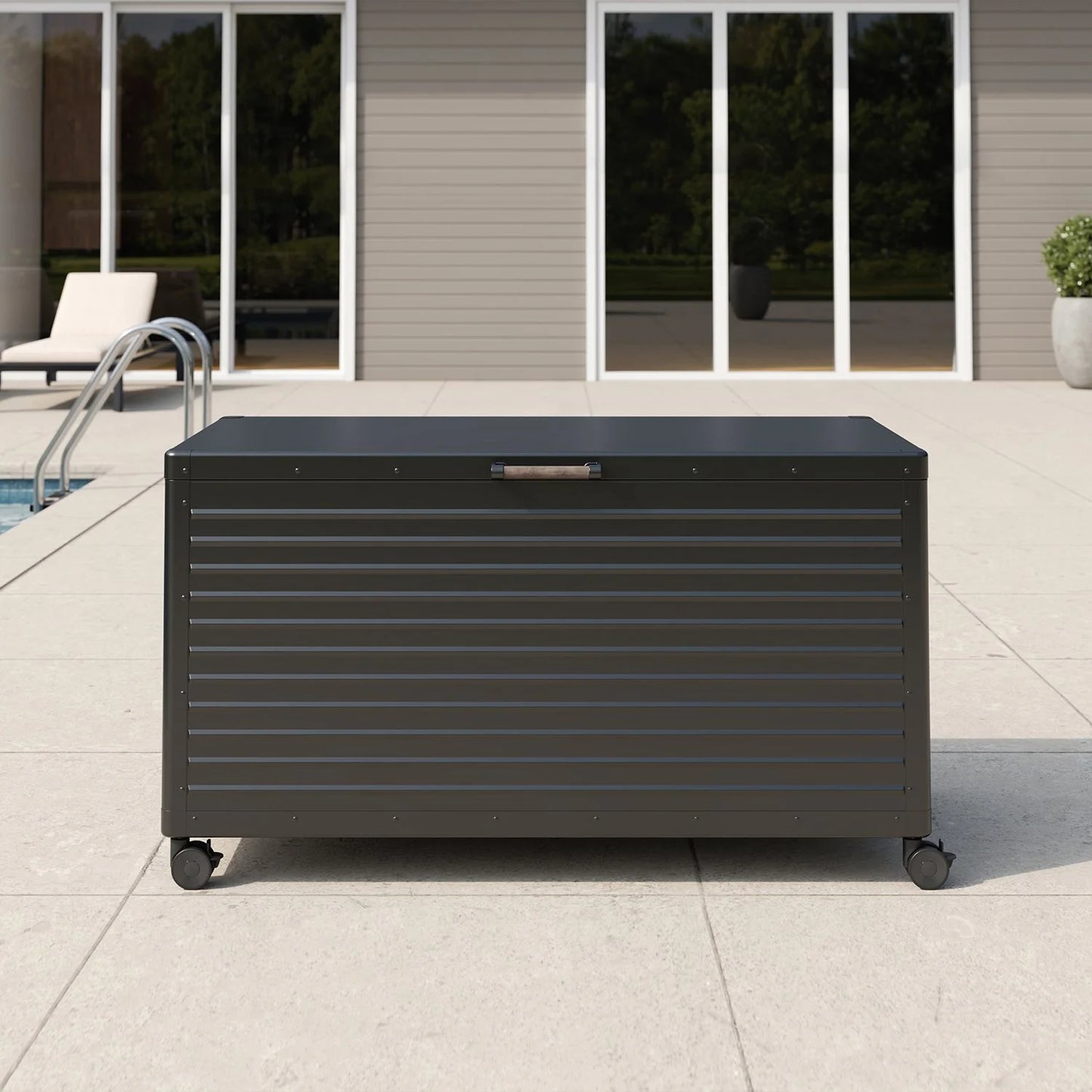 ✨Large Outdoor Metal Deck Box with Wheels, Storage Box with Lid for Patio Furniture, Garden Tools, Outdoor Cushion