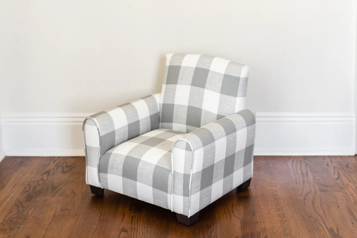 Personalized Child's Upholstered Rocking chair / Chair - Gray/White Plaid