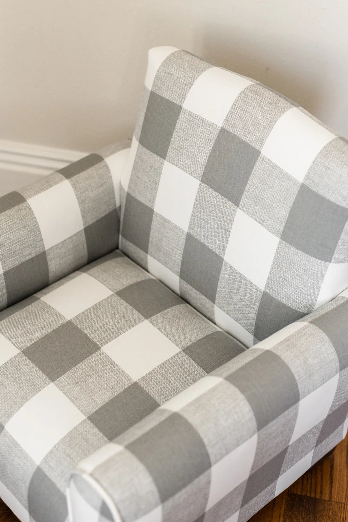 Personalized Child's Upholstered Rocking chair / Chair - Gray/White Plaid