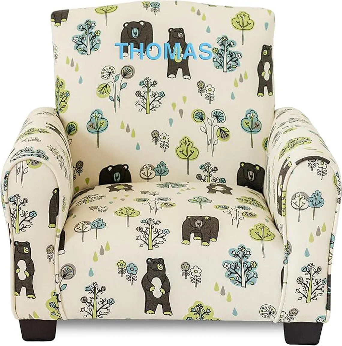 Personalized Kids Chair, Childs Upholstered Rocking Chair, Toddler Chair, Kids Armchair - Bears and Trees Print
