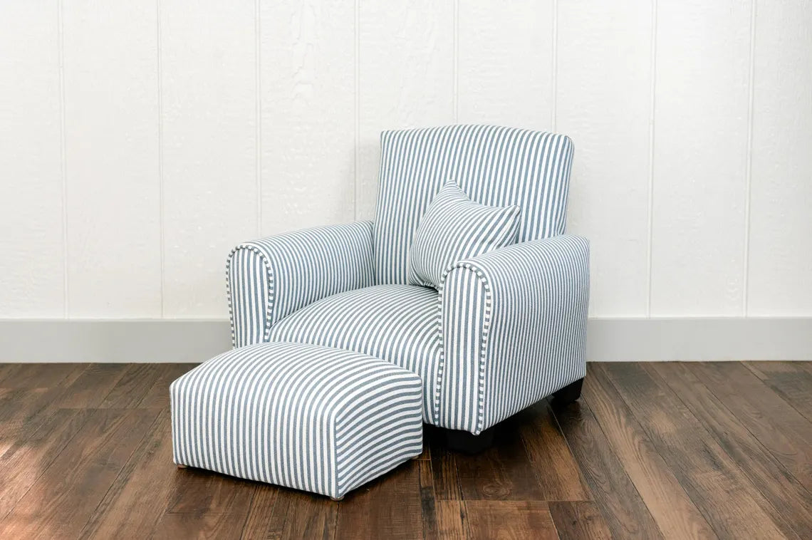 Personalized Kids Rocking Chair / Toddler Chair - Blue/White Striped
