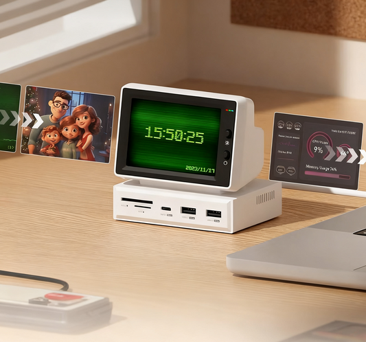 💻Vintage External Monitor, 3.5inch IPS USB Mini Screen with USB C Hub, USB-C&HDMI Monitor for Laptop PC