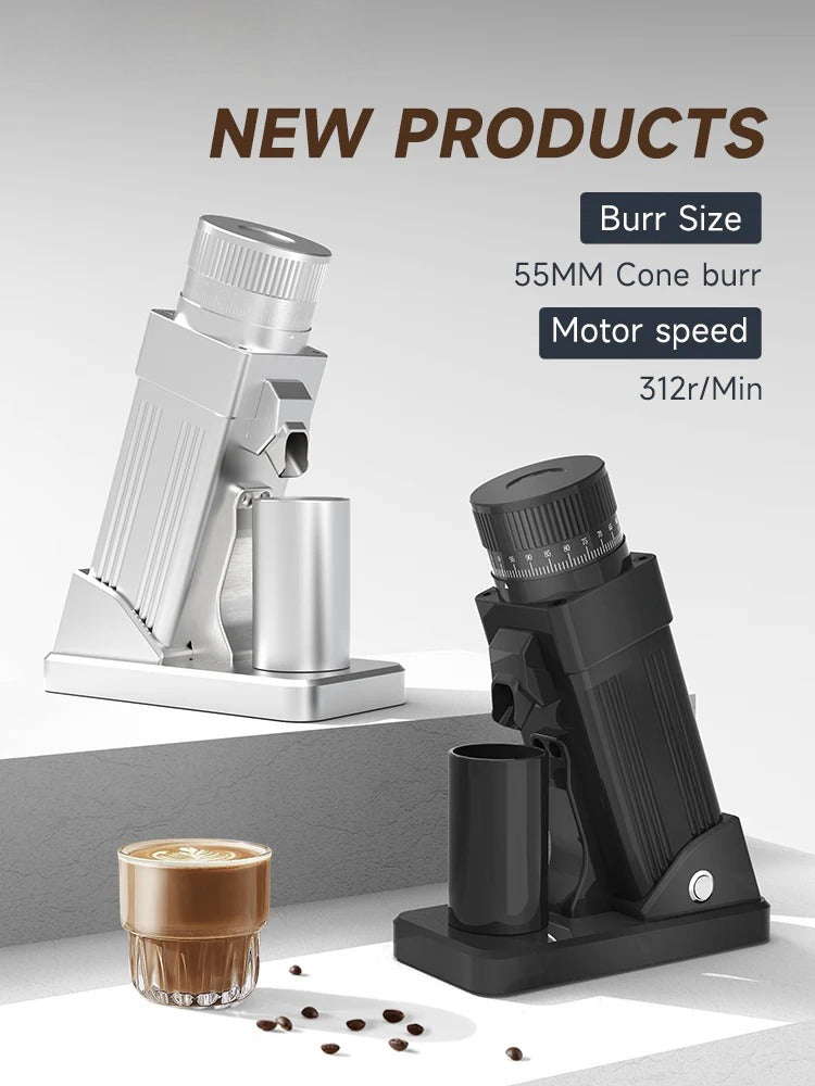 ☕️Small Footprint Electric Bean Grinder, 55mm Cone Burr, 60 Settings for Espresso/Drip/French Press/Cold Brew, Aluminum Housing