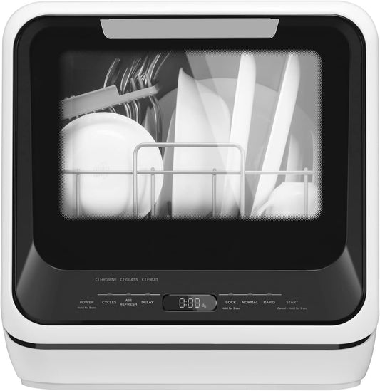 ✨Portable Mini Dishwasher Countertop with 5L Built-in Water Tank for Apartments& RVs, No Hookup Needed, 6 Programs, 360° Dual Spray, 162℉ High-Temp& Air-Dry Function