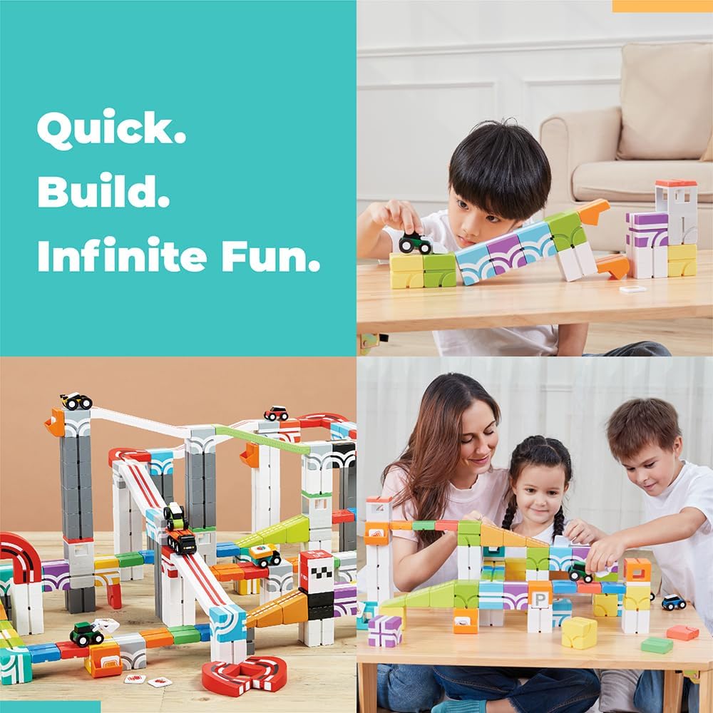 🎈STEM Magnetic Building Blocks with Trucks & Fruit Tiles, Educational Sensory Magnet Toys,Montessori Magnet Building Cubes for Kids