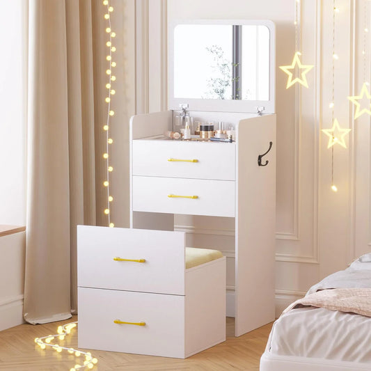 🌟Bedside Table Dressing Table Storage Integrated and Bedroom Flip Over Makeup Table