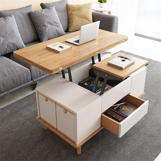 ✨Lift Top Coffee Table with 4 Stools, Multifunctional Coffee Table with Storage Space, Pop Up Coffee Table for Living Room