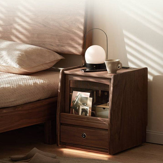 ✨Wooden bedside table, Smart Nightstand with Fingerprint Lock and Charging Station